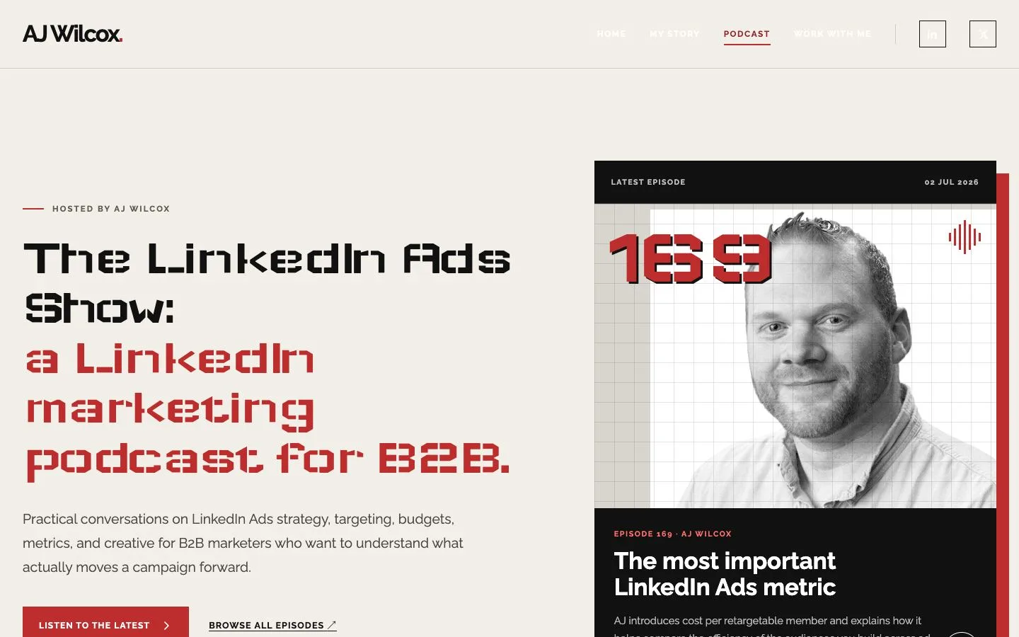 Independent podcast concept opening with The LinkedIn Ads Show introduction and featured episode card